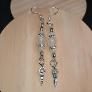 Handmade Moon Goddess Dangle Earrings 925 Silver Hypoallergenic Hooks Moonstone